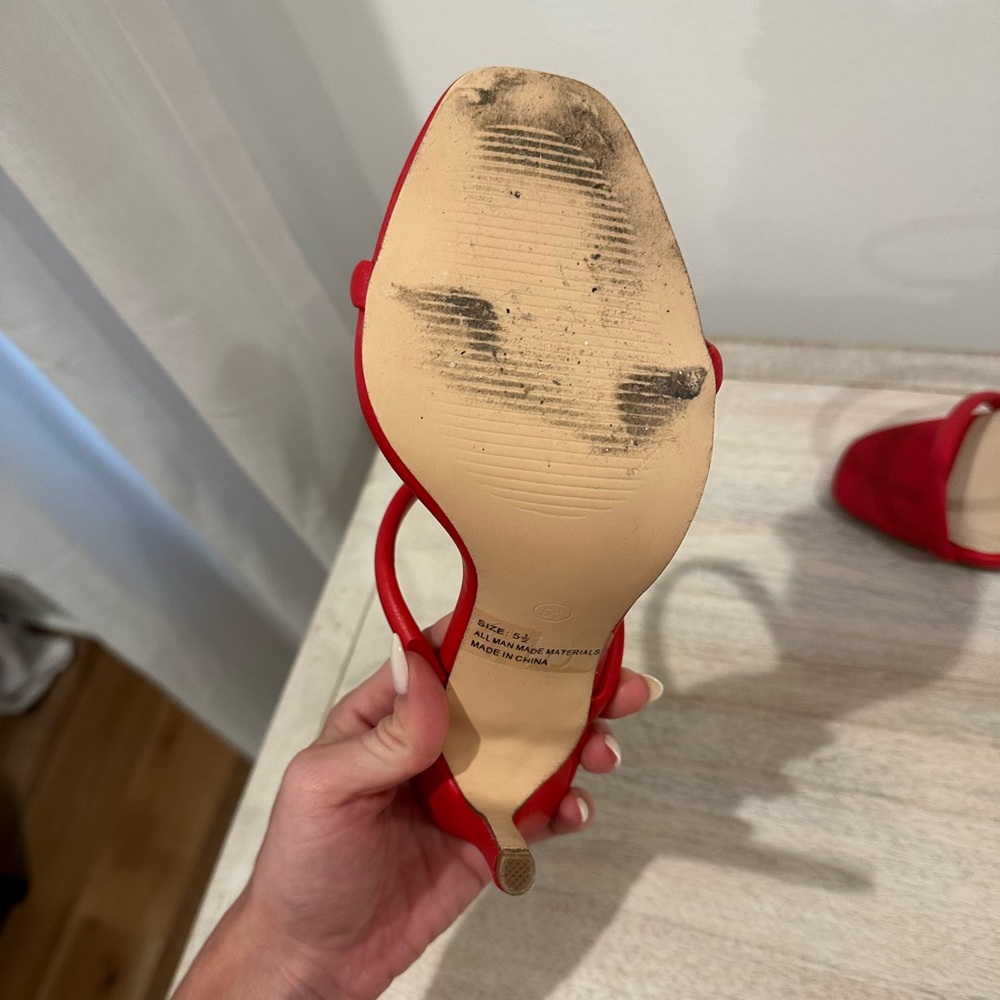 Theyaa Red Square-Toe High Heel Sandals - Picture 6 of 7